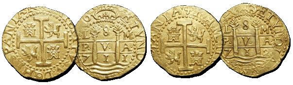 Lima 8 escudos Gold Cobs 1715 Fleet