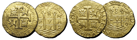 Lima 8 escudos Gold Cobs 1715 Fleet