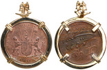 English East India Co., copper X cash, 1808, ex-Admiral Gardner (1809), mounted in 14K gold bezel.