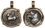 Corinth, Corinthia, AR stater, 345-307 BC, "pegasus," mounted pegasus-side out in 14K gold pendant bezel